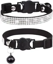 Dog Cat Collar Breakaway with Bell - Bling Rhinestone Dog Cat Collar - Soft Safe Adjustable Shining Collar for Small Puppy Girl (Black, XS)