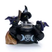 Mystical Black Cat Cauldron Tealight Holder Detailed Sculpting Dynamic Design