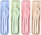 Travel Utensil Set with Case, 4 Sets Wheat Straw Reusable Spoon Knife Forks