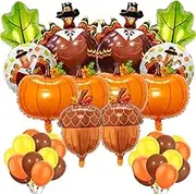 Happy Thanksgiving Balloons Thanksgiving Mylar Balloons, Big Turkey Maple Leaves Pumpkin Balloons for Thanksgiving Decorations Fall Decorations For Home (Turkey Pack-27pcs)