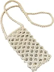 [Perfeclan] Bohemian Shoulder Purse Beach Wallet Cellphone Wallet Handwoven Purses Women Gift Crochet Tote Bag for Vacation Outdoor Party Picnic Holiday