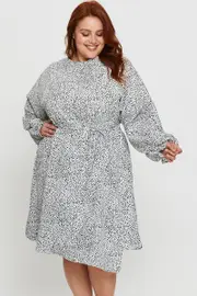 Geo Print Skater Dress High Neck Long Sleeve