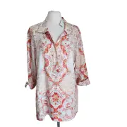 Chico's Womens 100% Linen Popover Tunic Top Size 2 Large 12/14 Boho Paisley NWT
