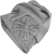 [WATIIFUFU] Ladies Striped Bow Hat Multi-use Head Cover Stylish Hijab Cap Soft Breathable Beanies Fashionable Headwear for Women Grey