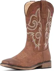 [IUV] Cowboy Boots For Women Square Toe Western Boots Mid Calf Cowgirl Boots Pull On Fashion Embroidered Cowboy Boots