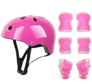 7 Pcs Kids Protective Gear Set Roller Skate Helmet Elbow Wrist Knee Pad For Skateboard Cycling Skating Scooter pink