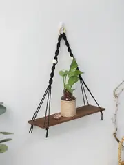 Boho Wood Wall Shelf for Home Decor and Plant Display