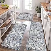 Large Boho Washable Kitchen Rugs Sets of 3 Non Slip Washable Boho Kitchen Rugs and Mats for Floor Kitchen Runner Rug Floor Carpet for Kitchen, Laundry, Hallways (Set C)
