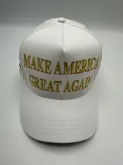 OFFICIAL Cali-Fame MAGA Trump 45-47 White And Gold Made In America Hat One Size