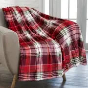 Christmas Blanket Plaid Checkered Holiday Theme Print Throw Fleece Sofa Couch
