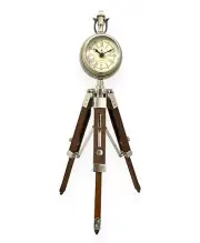 Desk Clock Silver Finish with Adjustable Wooden Tripod Handcrafted For Clock