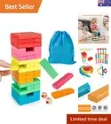 Wooden Blocks Stacking Game with Storage Bag, Colorful Toppling Tower Buildin...