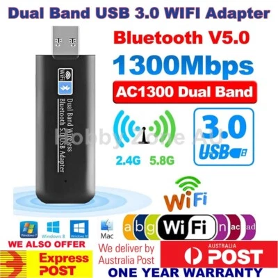 USB 3.0 Wifi Adapter 1300Mbps Dual Band 2.4G/5.8G Bluetooth 5 MIMO 2in1 Dongle