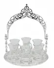 8 Pc Traditional Turkish Style Tea Serving Set w/ Arched Tray (Antique Silver)