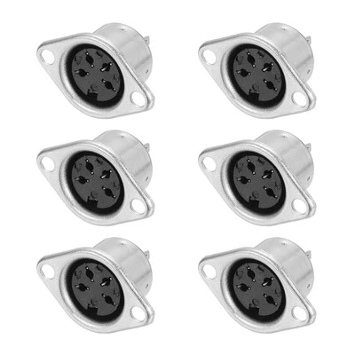 4-Pin DIN Socket Female Jack Socket Connector Panel Mount,Pack of 6 Silver Tone