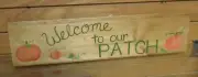 Hand Painted "Welcome to our Patch" Plaque Sign with Pumpkins Home Decor