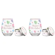 4pc Happy Birthday 520ml Stemless Glass Tumbler & Candle Vanilla Scent Set