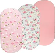 Bassinet Sheets Set 3 Pack for Baby Girl, Stretchy Soft Jersey Knitted Fitted Sheet Universal for Oval Rectangle and Hourglass Bassinet Mattress, Pink Floral