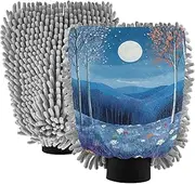XYMZR Landscape Nature Night Absorbent Microfiber Car Wash Mitt, Funny Cute Anime Scratch Free for Cars Cleaning, Home Cleaning Mitts, 2 Pack, 10.24” L x 7.09” W