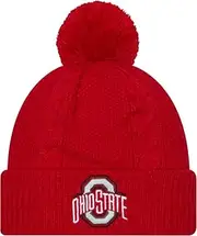 Women's Ohio State Buckeyes Red Cuff Cable Knit Beanie Hat with Pom - NCAA Ladies Cuffed Winter Cap, Red, One Size