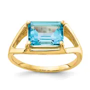 14K Yellow Gold 9x7mm Emerald Cut Blue Topaz ring