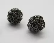 2 Pieces Beads Wire Wrapped Ball Black Rhodium Plated Round Beads Bali Silver