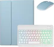 kaidisen Backlit Keyboard Case Mouse for iPad Pro 11 inch M4 2024 Keyboard with 7 Colors Backlight and Bluetooth Mouse Magnetic Detachable Keyboard Cover,Mist Blue