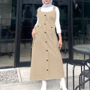 ZANZEA Solid Womens Square Neck Strappy Bib Dress Casual Loose Long Dresses