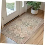 Runner Rug 2X3 Machine Washable Vintage Distressed Print Ultra-Thin Chenille