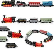 2 Sets Mini Pull Back Train Set, Small Model Train Set, Each Set with 1 Locomotive and 3 Carts, Mini Simulation Steam Train Mini Locomotive Train Playset Diecast Locomotive for Boys and Girls Gifts