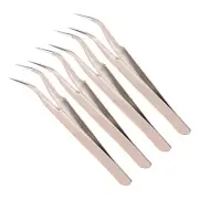 4pcs Curved Tip Tweezer Professional Tweezers for Eyebrow Lab Champagne