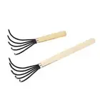 Garden Hand Rake 5 Steel Tines Wooden Handle Ergonomic Claw Cultivator Kit New