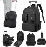 Large Travel Backpack 30L with Wheels, Vacuum Compression Backpack (Holdable 18-20Pcs Spring/Autumn Clothes) with 15.6 Inch Laptop Compartment & Air Pump for Men Women Adults