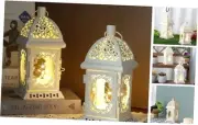 Set of 2 Vintage Decorative Lanterns 7.5''H Battery-Operated Metal White
