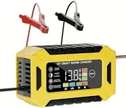 Battery Charger for Car and Boat,12V Battery Maintainer Trickle Charger,Fully Automatic Maintainer Desulfator w/Temp Compensation for Car Truck Lawn Mower Boat Marine Batteries (Yellow)