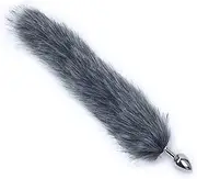 Anal Butt Plug Fox Fur Tail BDSM Metal Plug Bondage Fluffy Tail Cosplay Adult Stainless Steel Faux Fur Anal Plug Sex Toy (Grey/White)