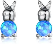 [Generic] Cellacity Lovely Cute Rabbit 925 Jewelry Gemstones Earrings for Women White Blue Opal Ear Studs Rose Color Party Made in China