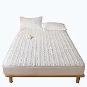 Double Mattress Protector Quilted 150x200/180x200 cm, Mattress Covers King/Single Size Breathable Bed Sheet, Extra Deep Fitted Mattress Cover 30 cm Mattress Pad(White,90x200cm)