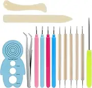 14Pcs Paper Quilling Tool and Supplies, Include 5Pcs Double Head Indentation Pens, 4Pcs Slotted Pens, 2Pcs Bone Folder Tools, Awl, Tweezer and Curling Coach for Card Making, Bookbinding