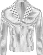 [JEShifangjiusu] Men's Slim Fit Striped Suit Casual Vintage Blazer Tuxedo for Prom,Dinner,Party, White, S
