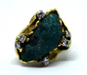 Vintage 18K Yellow Gold, Chatham Emerald and Diamond Ring Size 7