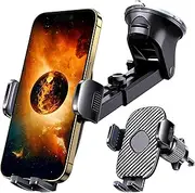 Tokov 2025 Premium 85+LBS Ultra Strong Suction & Clip Military-Grade 3 in 1 Car Phone Holder Mount for Dashboard Windshield Vent, Heavy Duty Cradle for iPhone 16 15 14 Pro Max, Android Devices