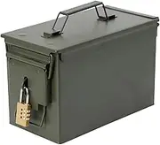 50 Cal Metal Ammo Can Steel Multifunction Ammo Box Safe Box Long-Term Waterproof Ammunition Valuables(Green Box with Lock)