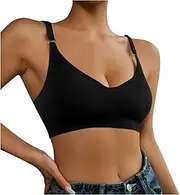 ZRBDHGF Sports Bra for Women Seamless, Wireless Bralettes Sexy V Neck Workout Yoga Bra Push Up Full Coverage Everyday Bras, 06-black, Medium