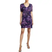 Santorelli BIANCA Shift Dress in Floral Abstract Crinkled Georgette in Cool Purple at Nordstrom, Size 12