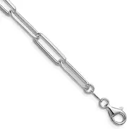 [JewelryWeb] 925 Sterling Silver Rhodium Plated 5.5mm Sparkle Cut Paperclip Chain Necklace Chain-Necklace for Women and Men