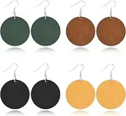 [XolngYYeng] 4 Pairs Wooden Different Shapes Earrings Bohemian Hollow Wooden African Dangle Drop