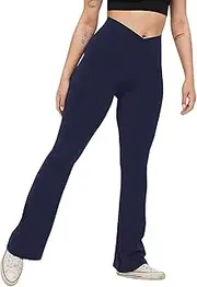 Aniywn Yoga Pants for Women with Pockets, High Waist Bell Bottom, Women's Criss Cross Waist Wide Leg Leggings