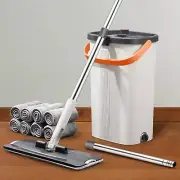 Flat Mop and Bucket with Wringer Set, 3-Chamber Design Separates Dirty and Cl...