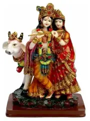 Polystone Handcrafted Radha Krishna Statue With Cow ( Size: 7 X 12 X 20 cm )